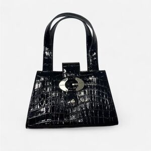 Guess Shiny Black Croc-Embossed Mini Bag